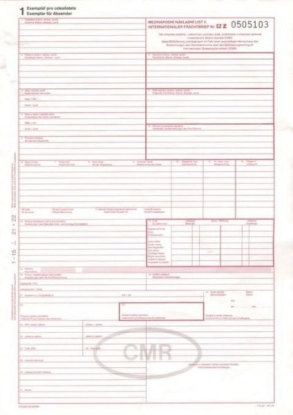 CMR – detail tlačiva, exemplár pre odosielateľa